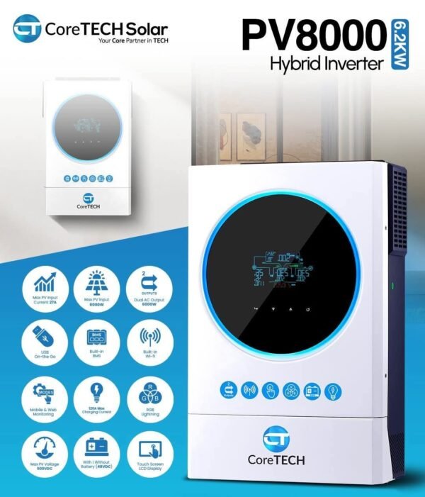 CoreTech PV8000 6.2kw Hybrid Inverter ip21